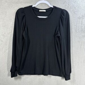 Marine Layer Rib Puff Sleeve Top Size S Black Tencel Blend Minimalist Capsule
